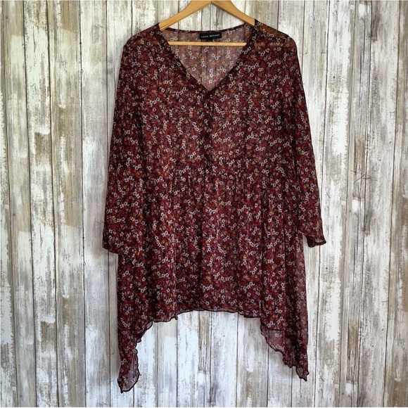 Lane Bryant Floral Sheer Flowy Button Front Blouse - Picture 4 of 9